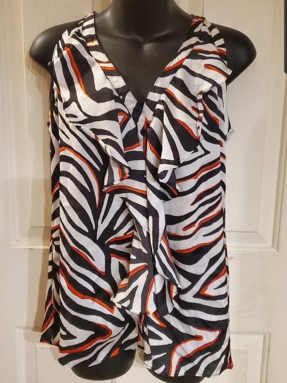 Milano Black White & Red Zebra-Print Ruffle V-Neck Camisole